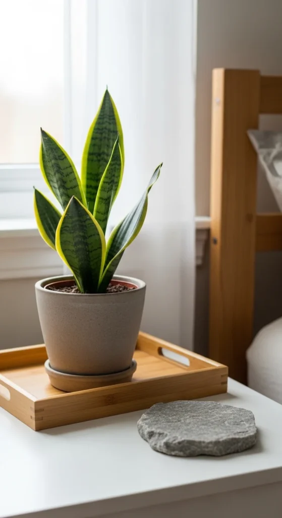 7 Stylish Bedside Table Decorating Ideas Bedside table with a potted plant and natural accessories