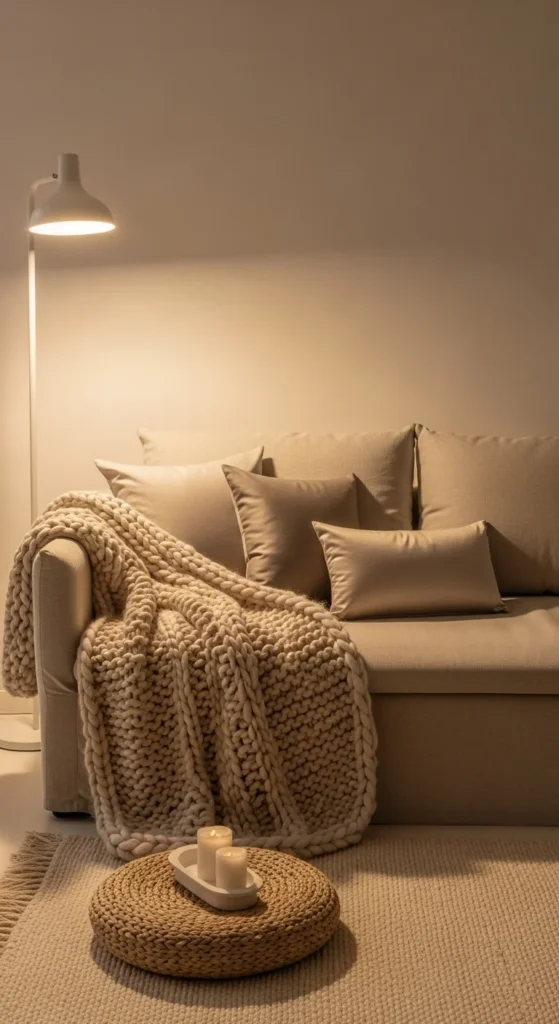 7 Beige Living Room Ideas That Are Calm and Cozy Beige living room with layered textures for a cozy look