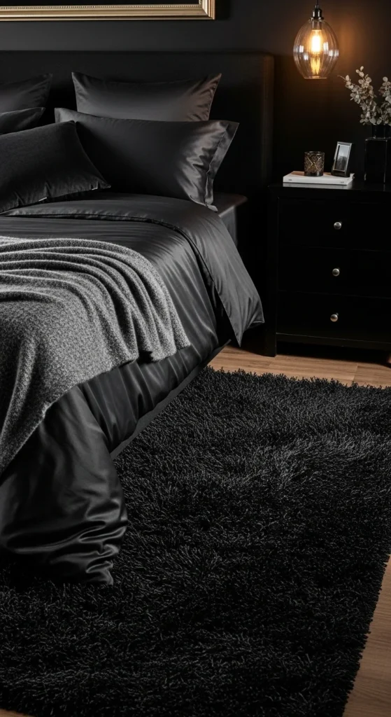 7 Black Bedroom Ideas For a Stunning Space Black bedroom showcasing rich layered textures