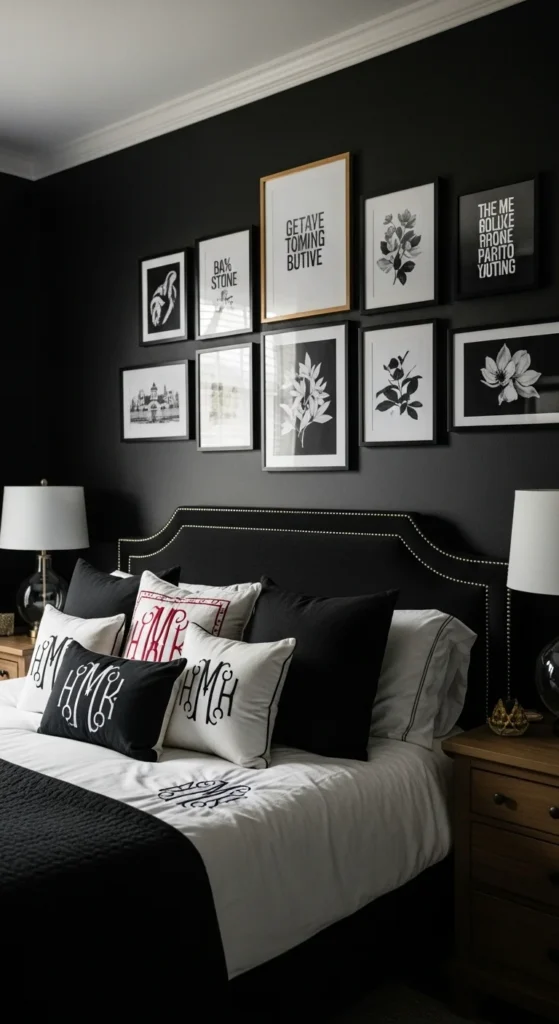 7 Black Bedroom Ideas For a Stunning Space Black bedroom with personal gallery wall and decor