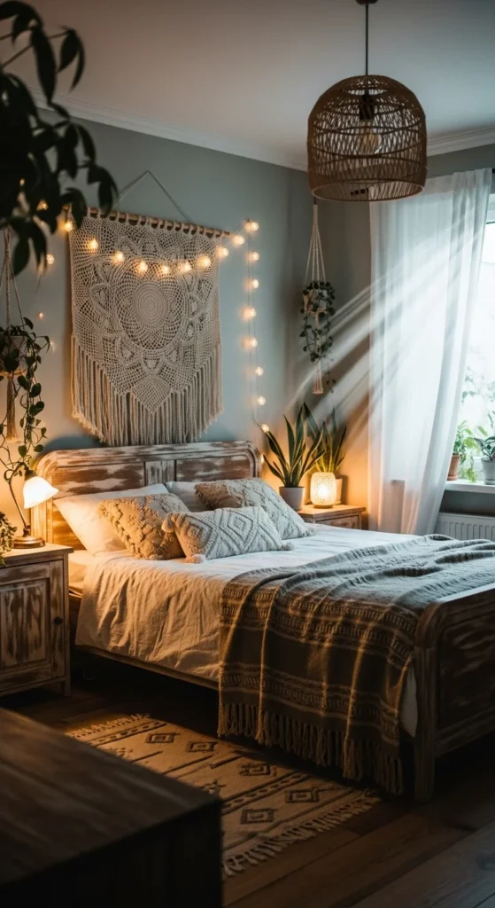 7 Modern Bohemian Bedroom Decor Ideas Bohemian bedroom with warm, artistic lighting