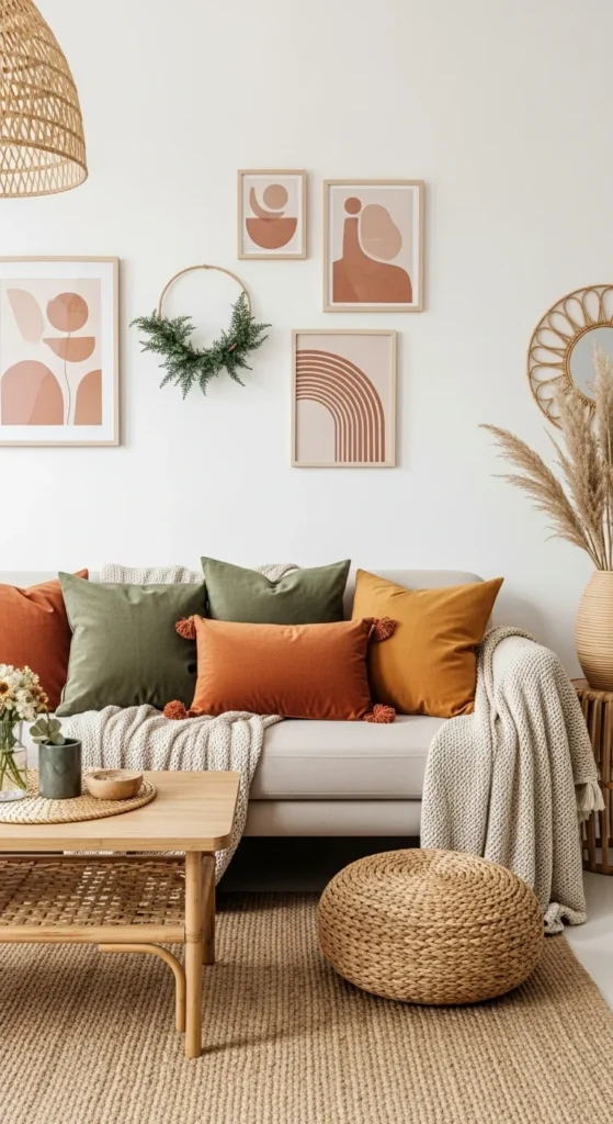 7 Gorgeous Modern Boho Living Room Ideas to Inspire You Boho living room with earthy color tones like terracotta and olive green