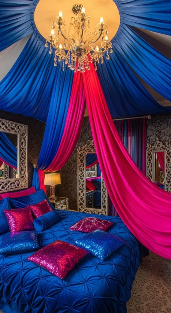 8 Indian Themed Bedroom Interior Designs Bollywood-inspired bedroom with rich fabrics and bold colors