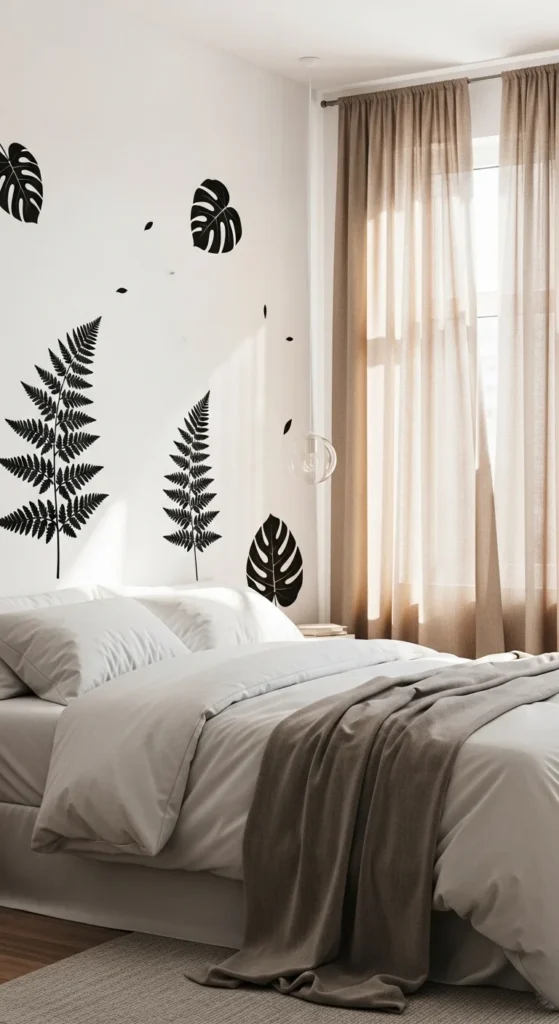8 Bedroom Wall Decor Ideas To Liven Up Your Boring Walls Botanical wall decals on minimalist white bedroom wall