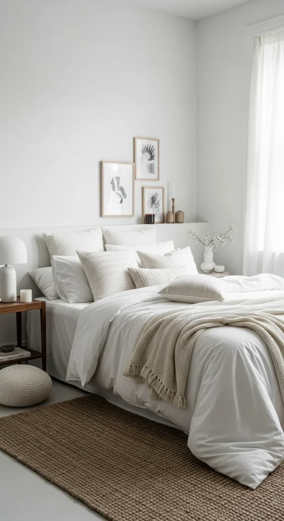 7 Bedroom Paint Color Trends to Try Bright bedroom with soft white walls and neutral decor