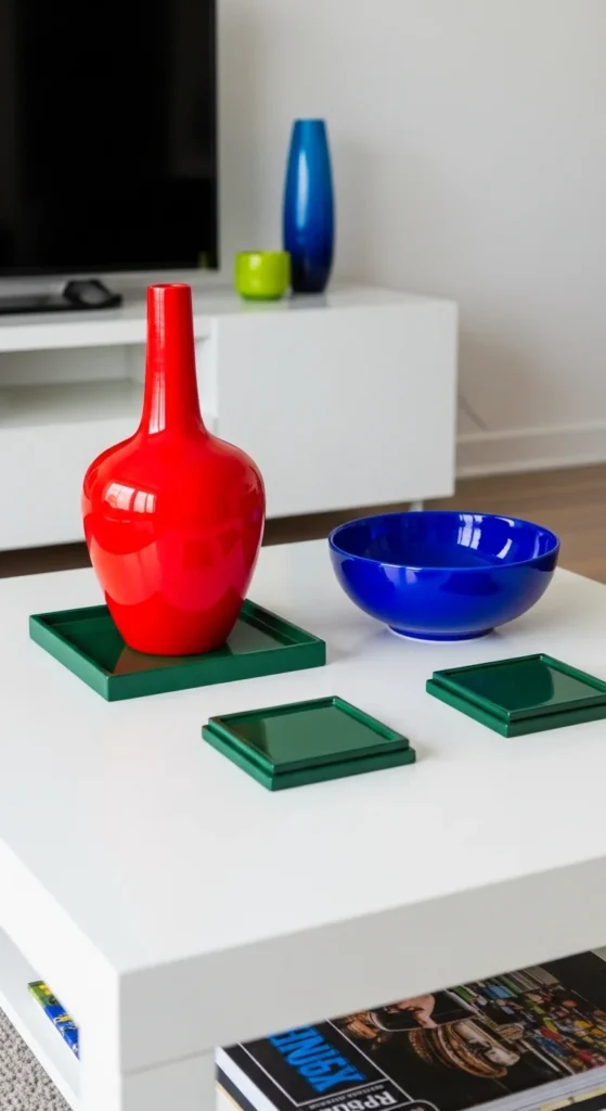 7 Showstopper Living Room Center Table Decor Ideas Center table with bold colorful accents in a neutral room