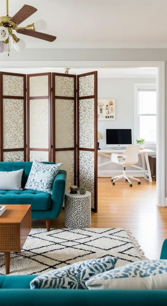 7 Stylish Living Room Divider Ideas You’ll Love Chic folding screen divides a stylish, eclectic living space