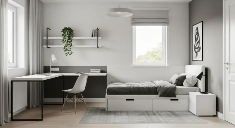 Collage of 7 stylish teen boy bedroom ideas with varied themes