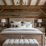 Collage of six cozy earthy bedroom styles in warm, natural tones