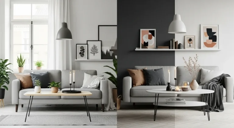 Collage of stylish living room center table decor styles
