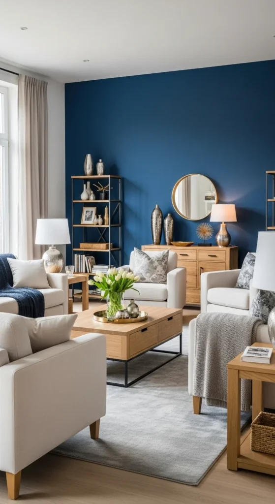 Top 7 Ideas for Living Room Interior Design Colorful living room featuring bold accent wall and neutral decor