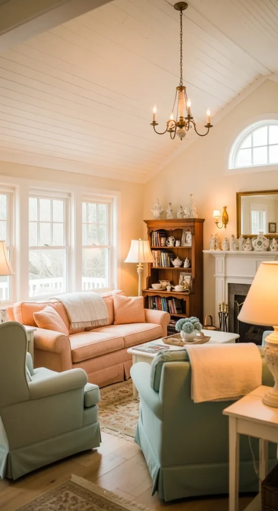 9 Half Vaulted Ceiling Living Room Designs Cottage-style living room with half-vaulted ceiling and shiplap