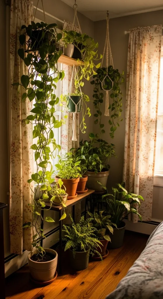 8 Cottagecore Bedroom Ideas for a Cozy Retreat Cottagecore plant corner with lush indoor greenery