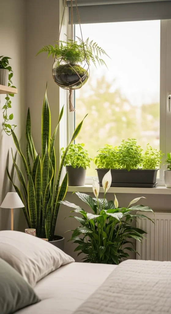 6 Classic Bedroom Design Ideas For Couples Couple’s bedroom decorated with indoor plants and hanging terrarium