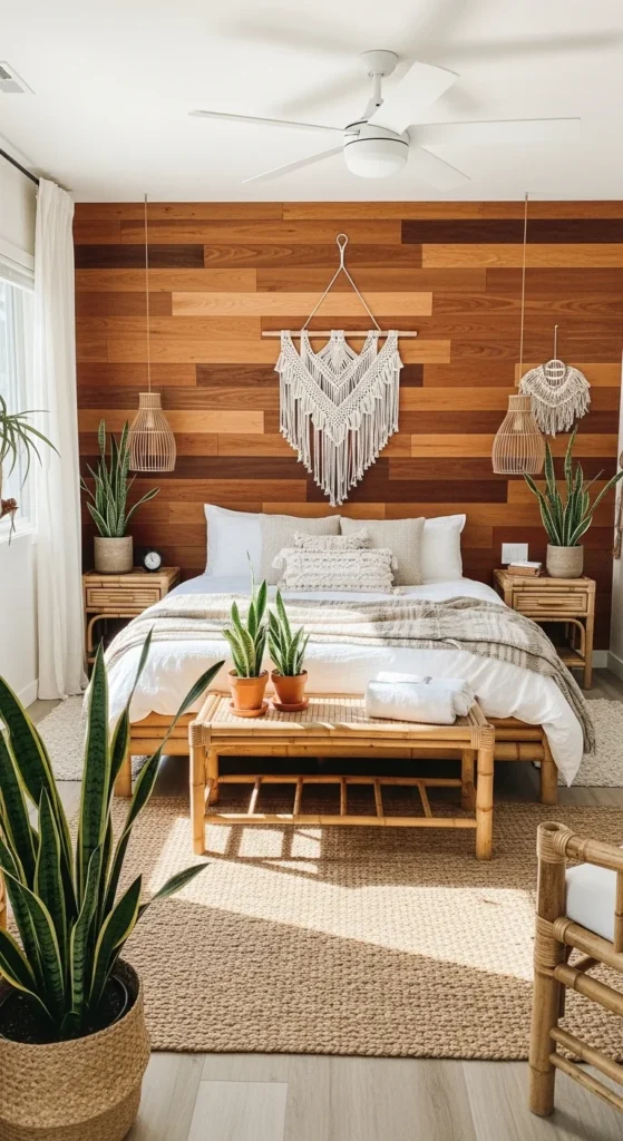 10 Comfy Bedroom Ideas for a Relaxing Retreat Cozy bedroom decorated with indoor plants and wood elements