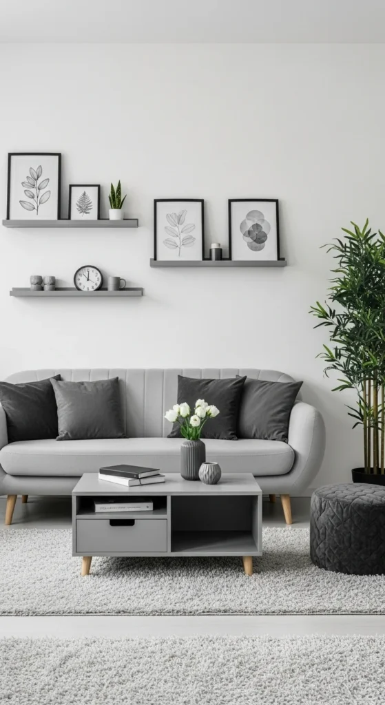 6 Stylish Grey Living Room Ideas for Every Design Style Cozy minimalist living room with layered grey textures and plants