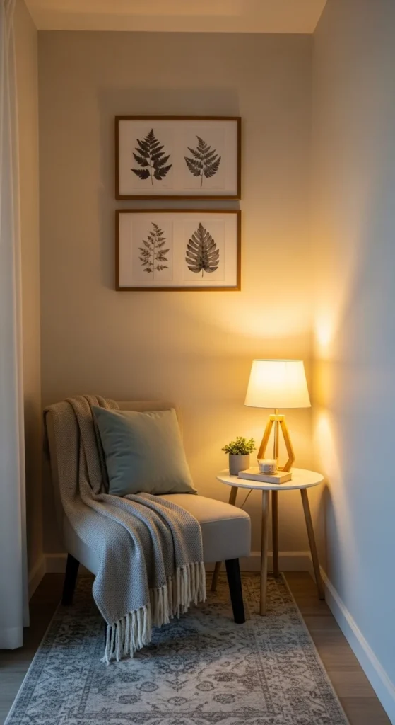 6 Long Narrow Living Room Layouts That Really Work Cozy reading nook with a chair and soft textiles in a corner