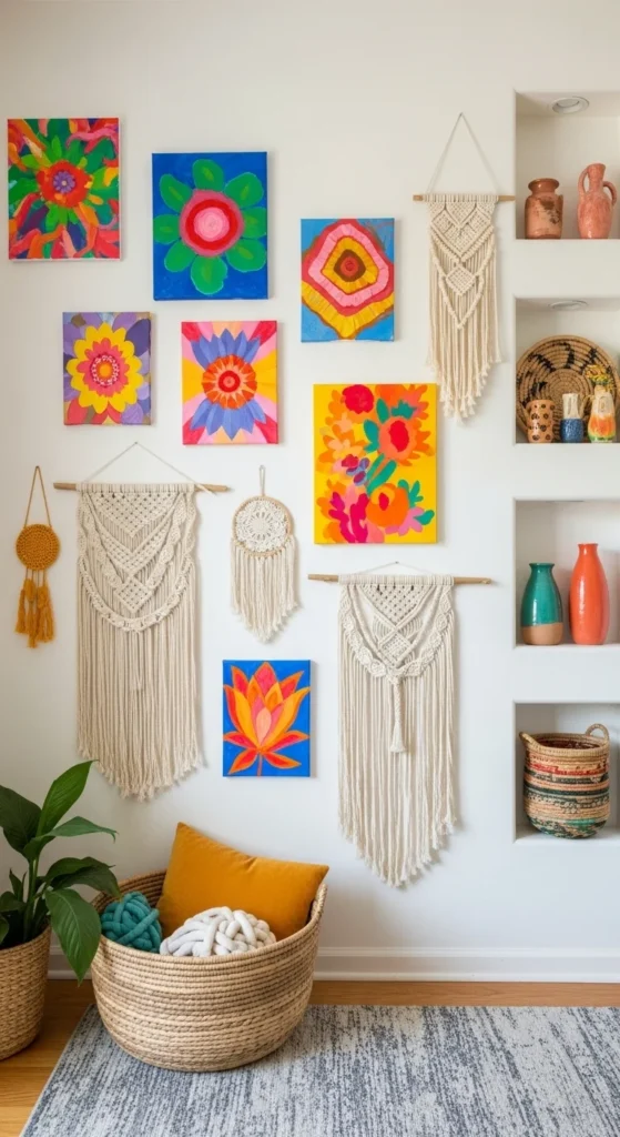9 Living Room Wall Art Ideas You’ll Love Creative living room wall decorated with DIY artwork and crafts