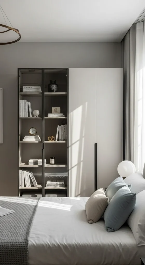 7 Latest Bedroom Cupboard Designs for Smart Storage Cupboard with glAass panels displaying select bedroom items