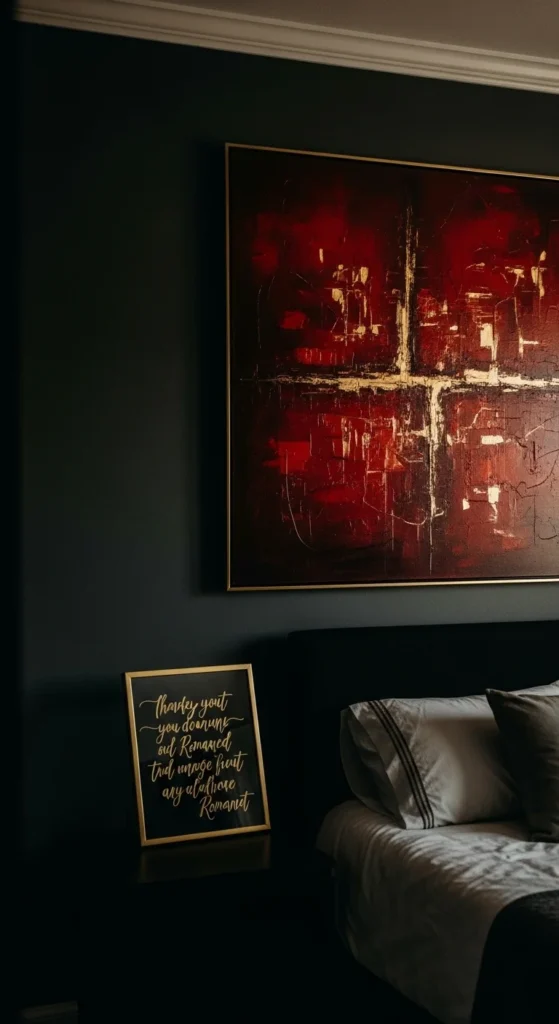 6 Romantic Dark Bedroom Ideas Dark bedroom with romantic artwork and framed quotes