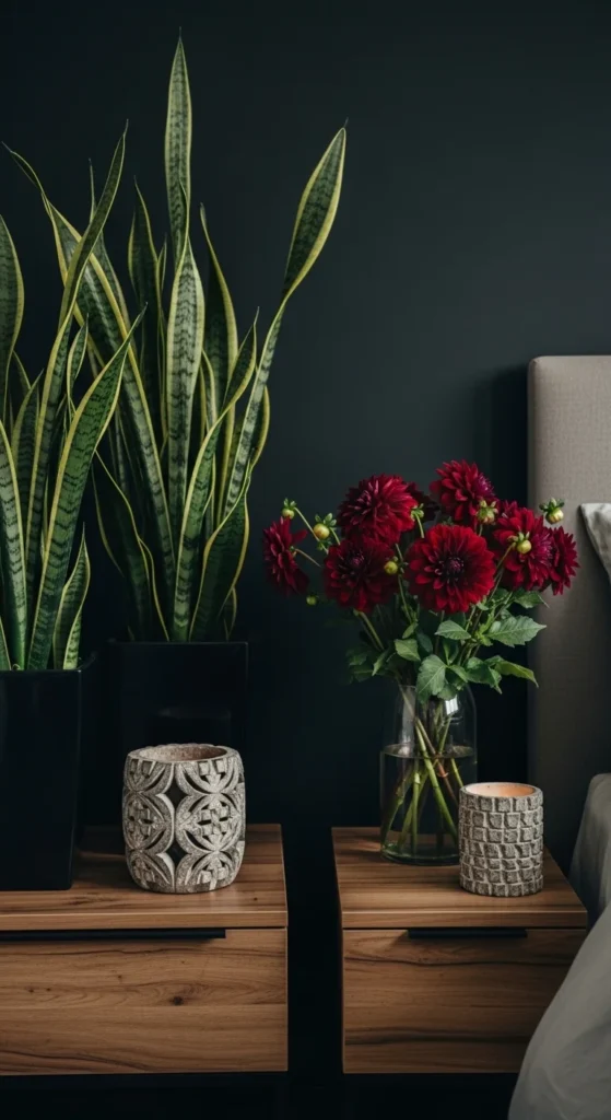 6 Romantic Dark Bedroom Ideas Dark bedroom with romantic flowers and green plants