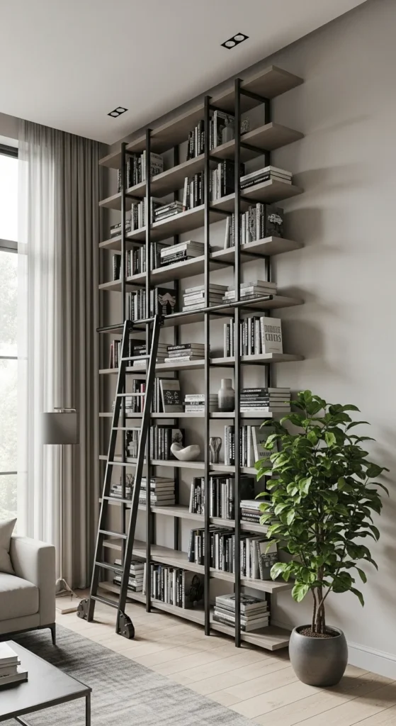 6 Stunning Double-Height Living Room Design Ideas Double-height living room with ceiling-high bookshelf