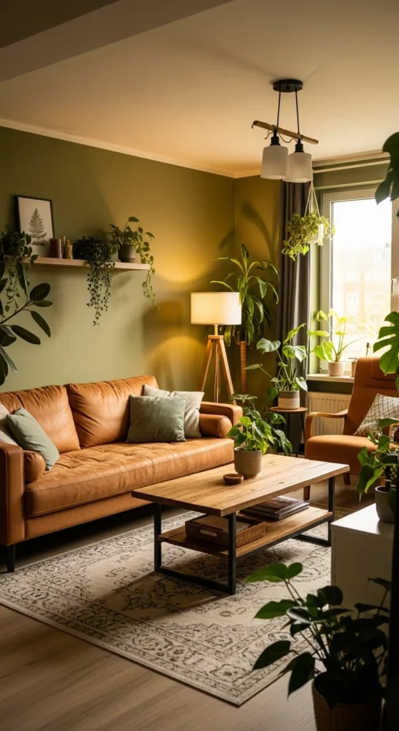 Top 8 Living Room Color Combinations That Inspire Earthy green and brown living room with natural decor