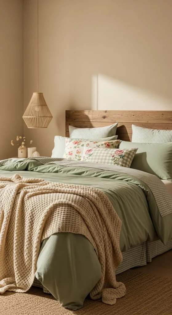 8 Cottagecore Bedroom Ideas for a Cozy Retreat Earthy-toned cottagecore bedroom with beige and green accents