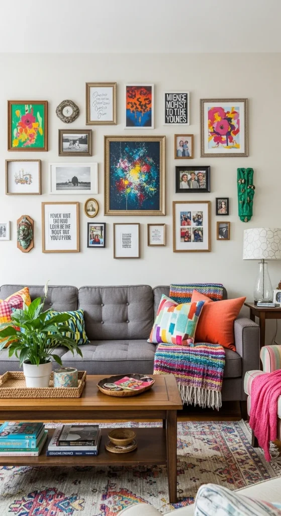 9 Living Room Wall Art Ideas You’ll Love Eclectic living room gallery wall with assorted frames and artwork