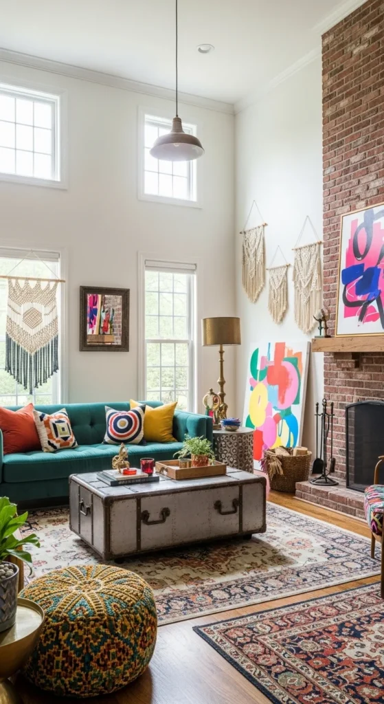 9 Half Vaulted Ceiling Living Room Designs Eclectic living room with bold colors and a half-vaulted ceiling