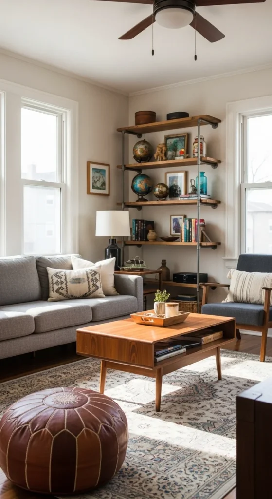 8 Grey Sofa Living Room Ideas to Refresh Your Space Eclectic living room with grey sofa and mixed styles