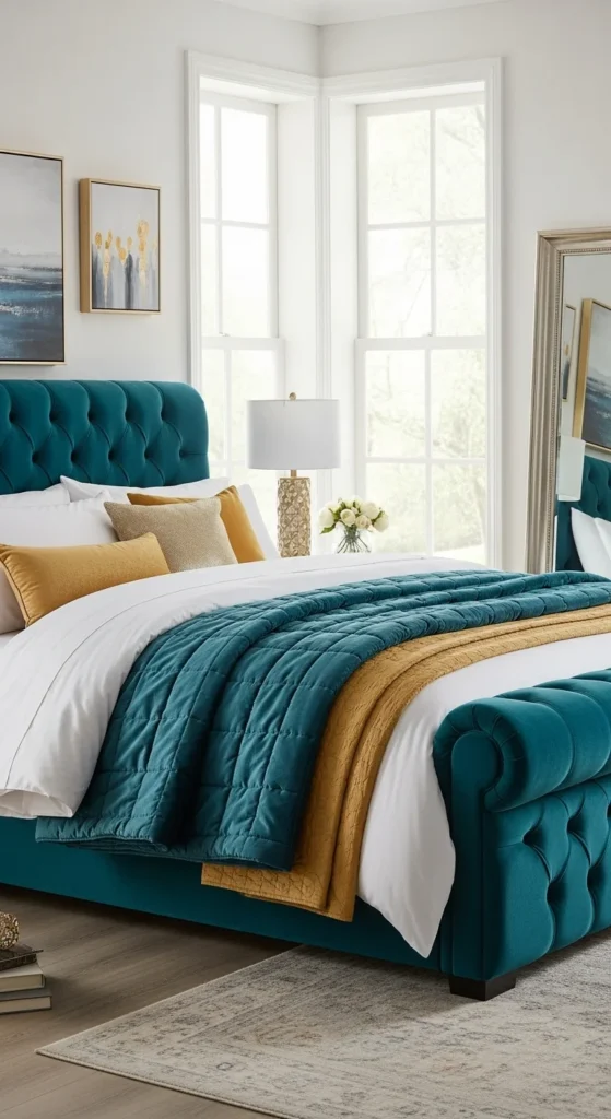 10 Comfy Bedroom Ideas for a Relaxing Retreat Elegant bedroom with tufted velvet upholstered bed