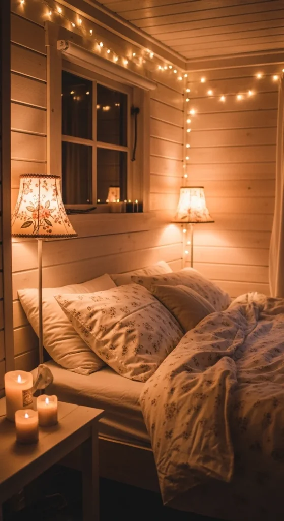 8 Cottagecore Bedroom Ideas for a Cozy Retreat Fairy lights and candles create soft cottagecore bedroom lighting