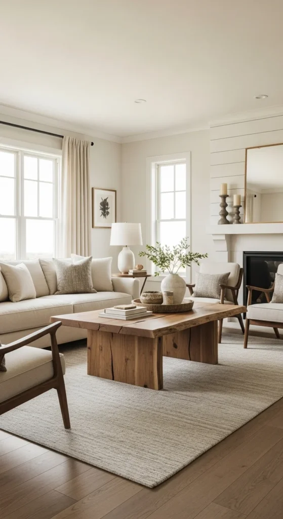 7 Modern Farmhouse Living Rooms to Inspire You Farmhouse living room with rustic wood and elegant furniture
