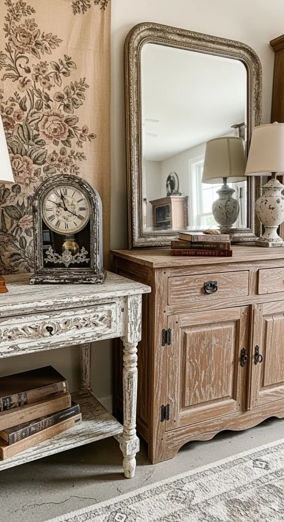 7 Farmhouse Living Room Ideas to Check Out Farmhouse living room with vintage and antique decor