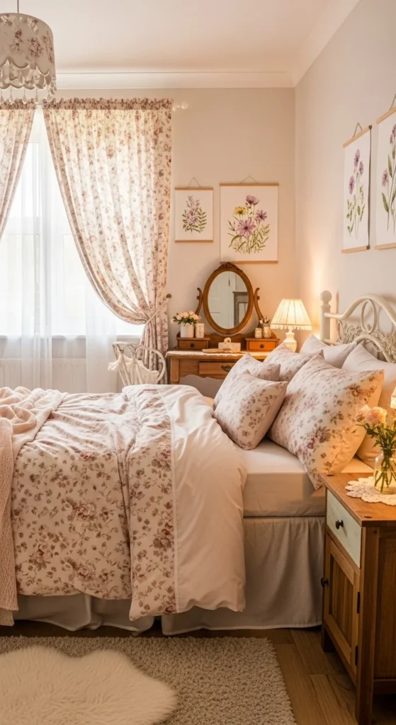 8 Cottagecore Bedroom Ideas for a Cozy Retreat Floral patterns on bedding and decor in a cozy bedroom