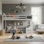 Functional and stylish boys' bedroom with playful decor and loft bed