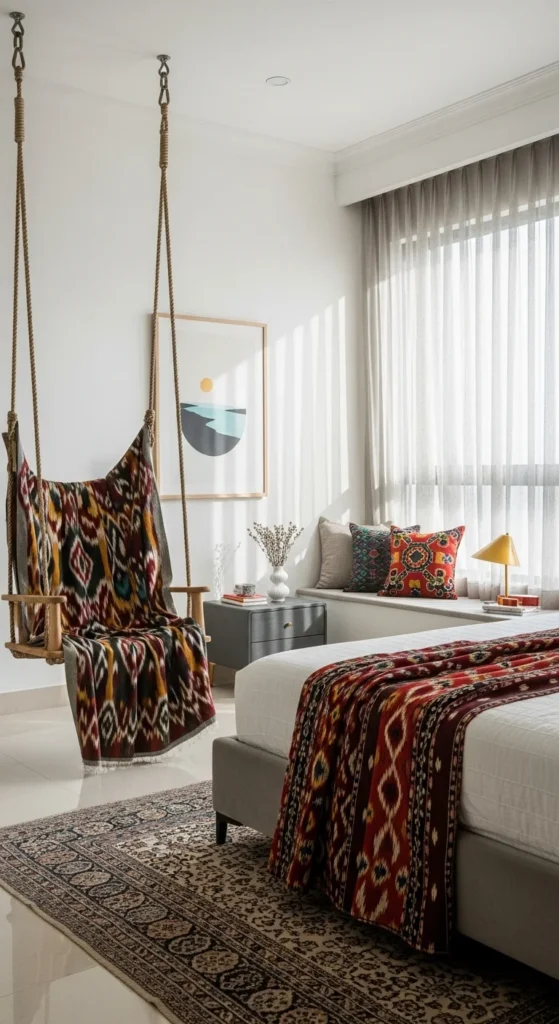 8 Indian Themed Bedroom Interior Designs Fusion bedroom with Indian fabrics and modern decor