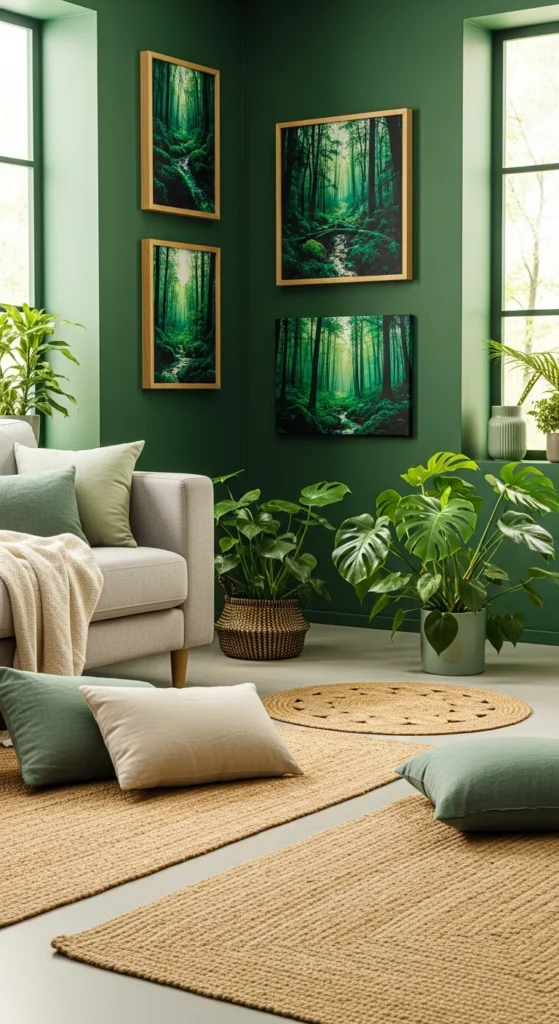 7 Best Green Living Room Ideas to Brighten Your Home Green living room with eco décor and natural textures