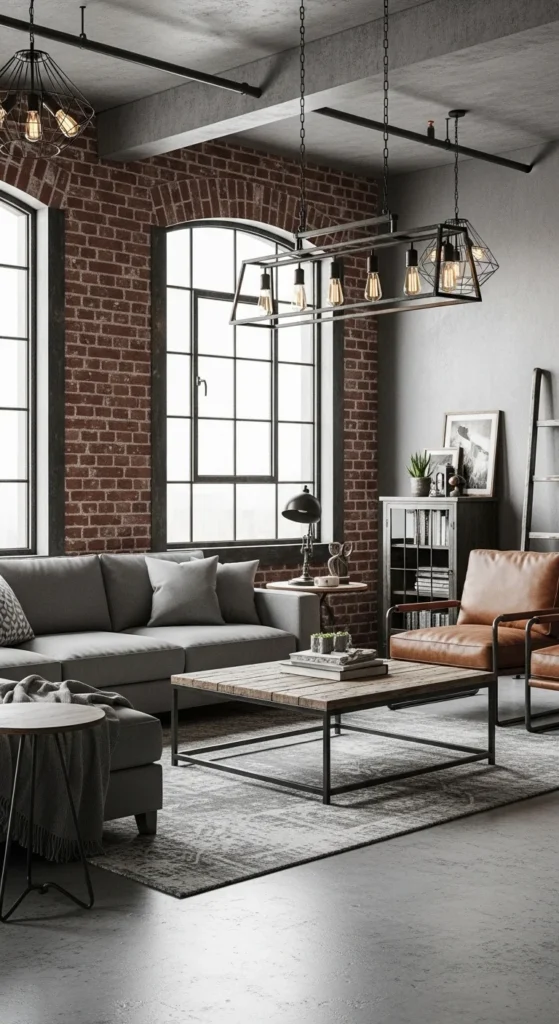 6 Stylish Grey Living Room Ideas for Every Design Style Industrial chic living room with grey walls and metal accents