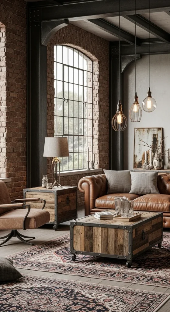 9 Classic Living Room Styles to Inspire Your Home Design Industrial living room with exposed brick and metal accents
