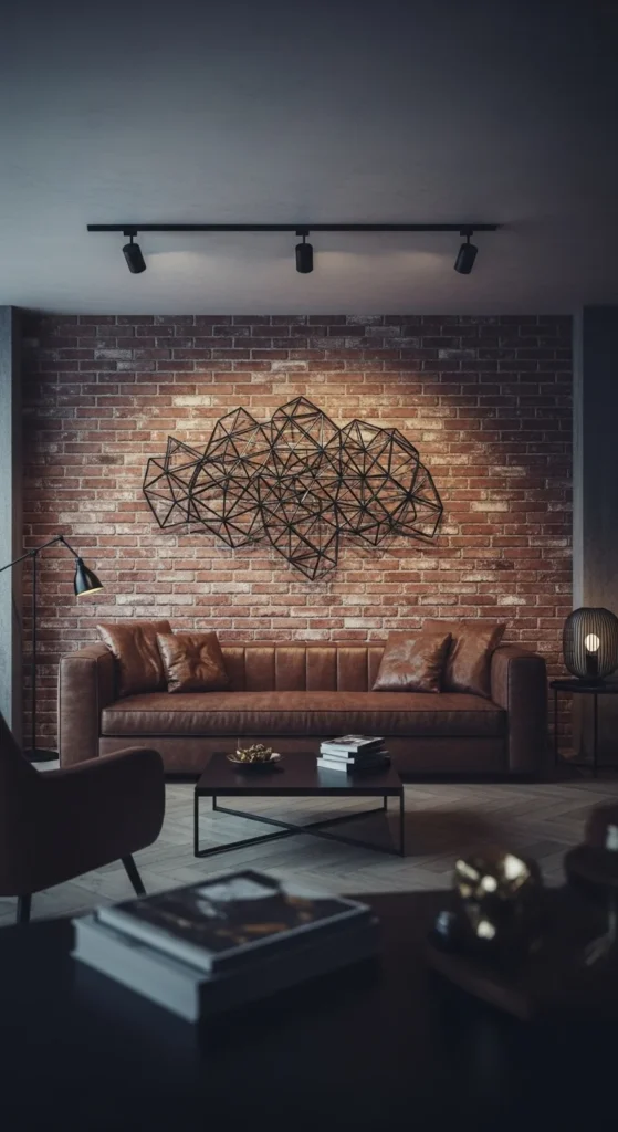 9 Living Room Wall Art Ideas You’ll Love Industrial-style living room featuring abstract metal wall art
