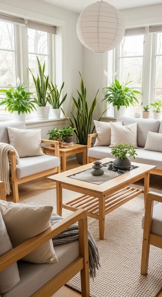 6 Japandi Living Room Ideas For Your New House Japandi living room with indoor plants and natural light