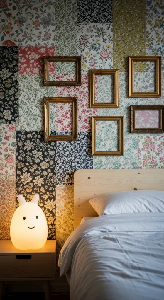 6 Super Simple Kids Bedroom Ideas Kids making wall art using leftover wallpaper pieces
