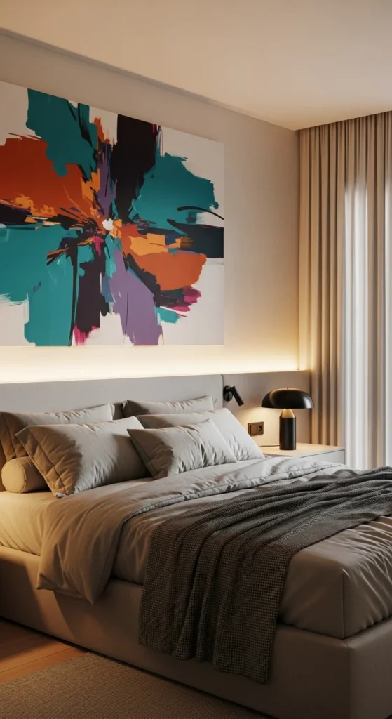 8 Bedroom Wall Decor Ideas To Liven Up Your Boring Walls Large abstract artwork as a bold focal point in bedroom