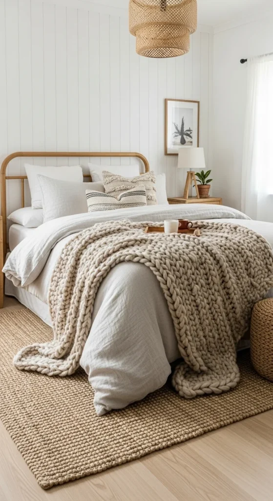 8 Cozy Farmhouse Bedroom Ideas for Country Charm Layered farmhouse bedding with throws, quilts, and textures