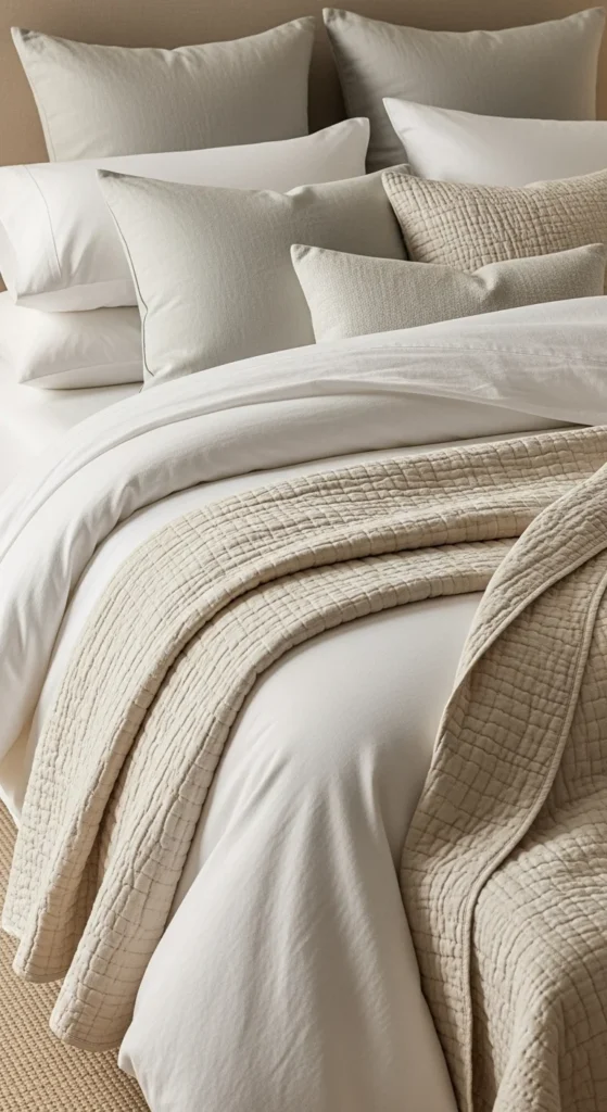 8 Easy Grown Woman Bedroom Renovation Ideas Layered linen bedding in a cozy, elegant bedroom