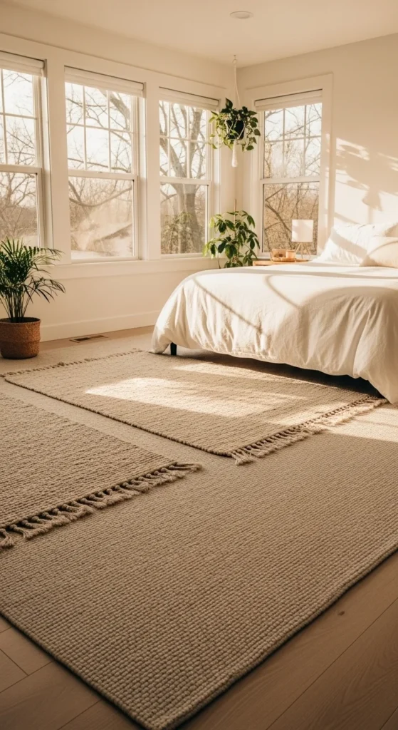 7 Warm Bedroom Ideas for a Cozy, Inviting Space Layered rugs under a bed in a cozy warm-toned bedroom