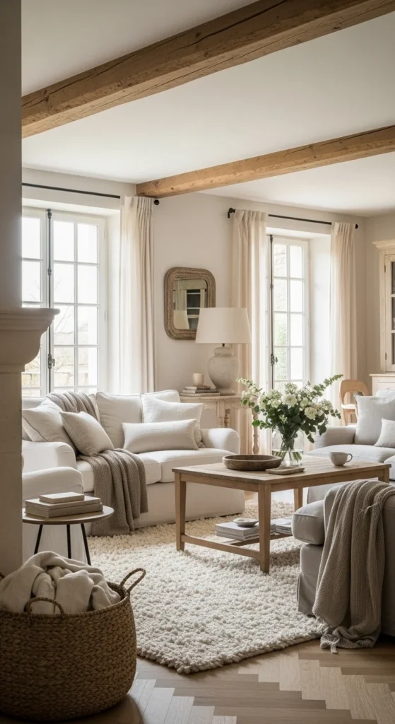 6 French Country Living Room Ideas for a Comfy and Sophisticated Feel Layered textiles and natural textures in a French country living room
