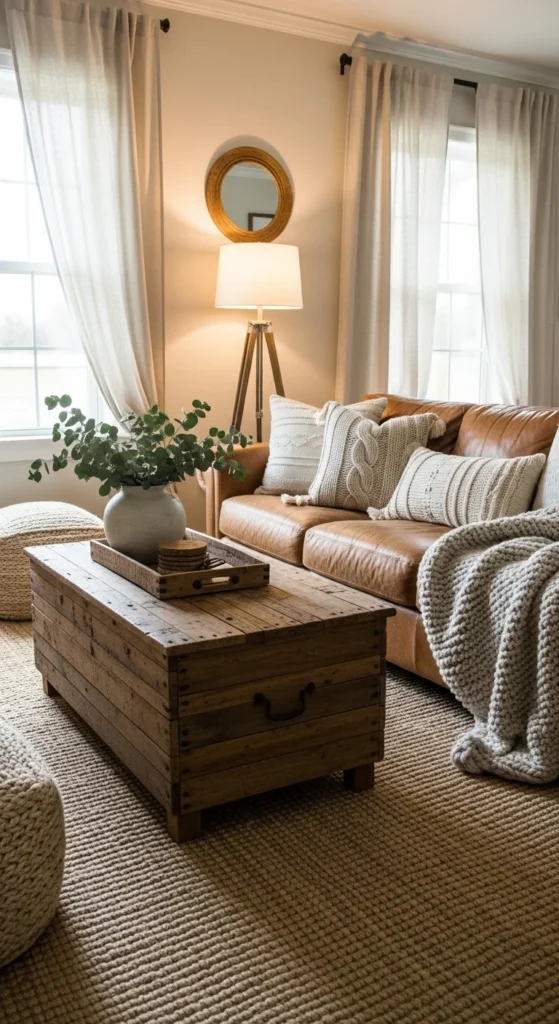 7 Modern Farmhouse Living Rooms to Inspire You Layered textures in a cozy farmhouse-style living room